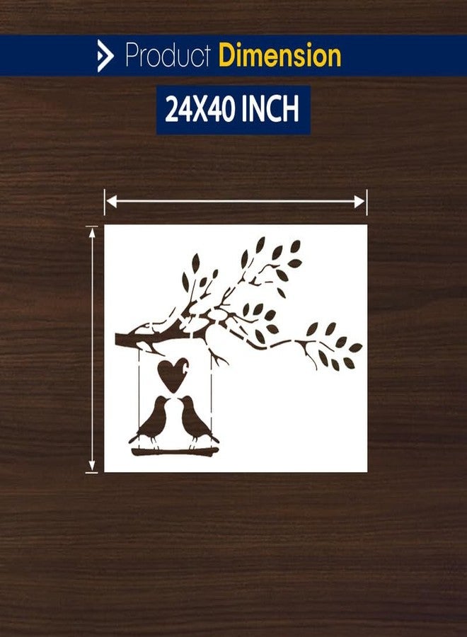 ARandNJ استنسل ARandNJ للرسم على الجدران (المقاس: 24 × 40 بوصة) - تصميم قابل لإعادة الاستخدام بنقشة طيور وزوجين، مناسب لغرفة النوم، غرفة الرسم، مدخل غرفة المعيشة (عبوة من قطعة واحدة) - Image 2
